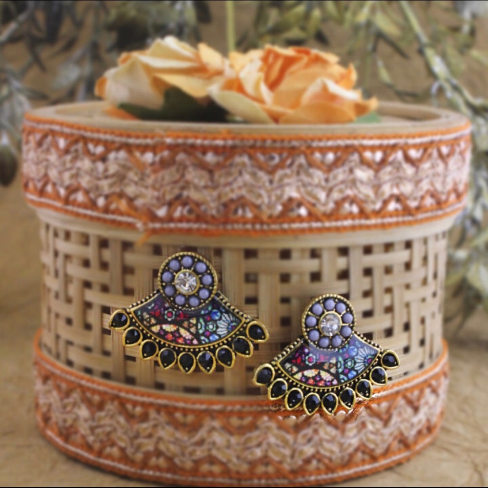 Gold Toned Floral Crescent Earrings